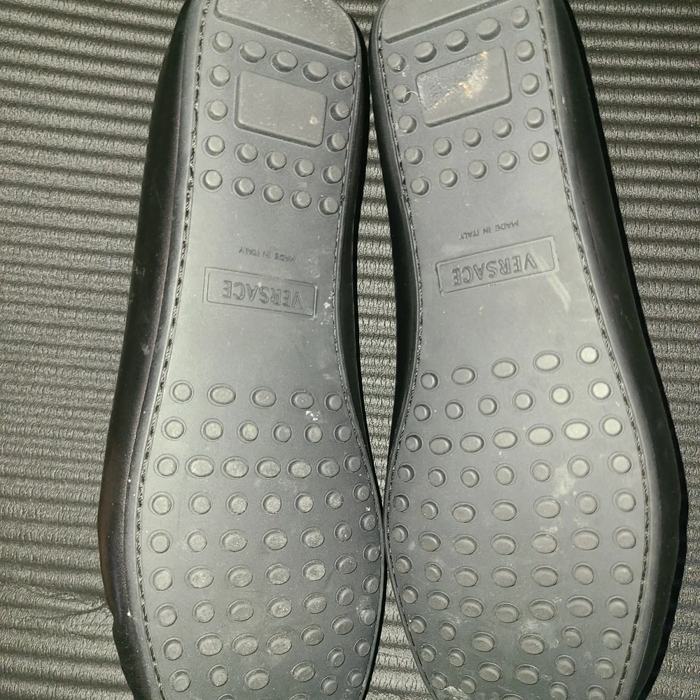 Versace Black and Blue Leather Slip-On Loafers - Picture 6 of 6